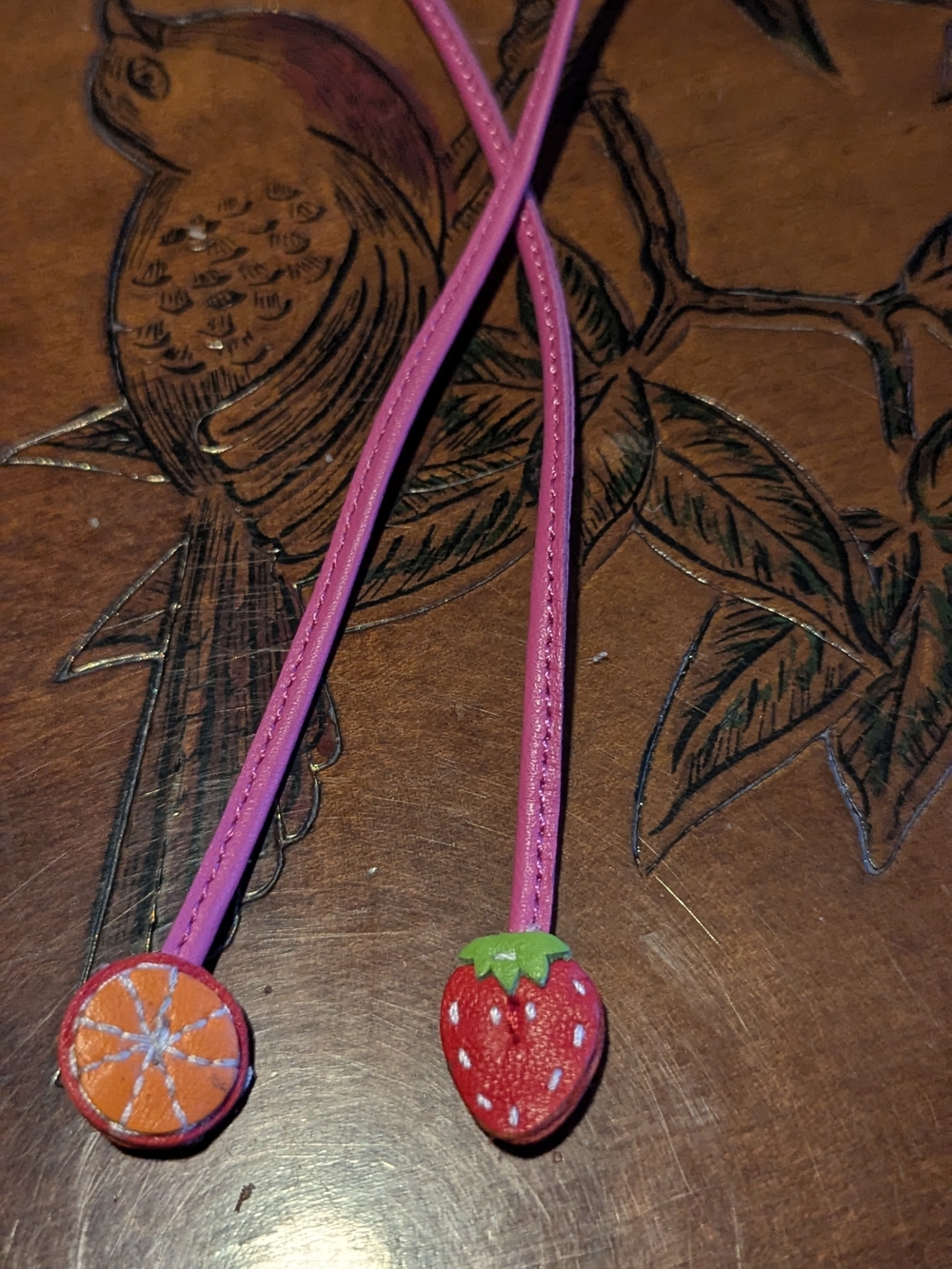 Bright Pink Lace-Up Women’s Heels With Fruit Accents - Picture 7 of 9